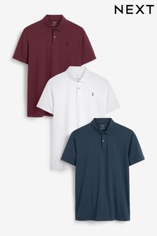 Navy/White/Burgundy Jersey Polo Shirts 3 Pack (693669) | £40