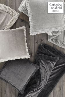 Catherine Lansfield Grey Velvet And Faux Fur Soft and Cosy Throw