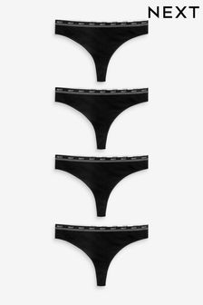 Black Thong Cotton Rich Logo Knickers 4 Pack (698410) | £16