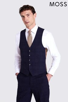 Moss Skinny/Slim Fit Navy Check Waistcoat (698786) | £80
