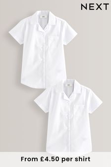 White 2 Pack Short Sleeve Revere Collar School Shirts (3-17yrs) (701959) | £9 - £16