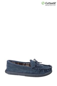 Cotswold Blue Alberta Slip On Moccasin Slippers