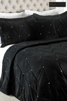 Riva Home Black Diamanté Bedspread & Pillowsham Set