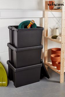 Set of 3 Wham Bam 45L Heavy Duty Plastic Recycled Boxes With Lid