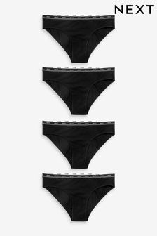 Black Bikini Cotton Rich Logo Knickers 4 Pack (710233) | £16
