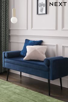Opulent Velvet Dark Navy Blue Rosie Upholstered Ottoman Bench