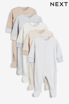 Premium Neutrals Baby 5 Pack Printed Sleepsuits (0-2yrs) (712039) | £27 - £29