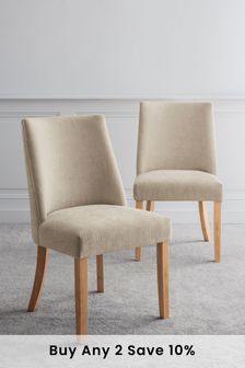 Set of 2 Soft Texture Light Natural Wolton Dining Chairs
