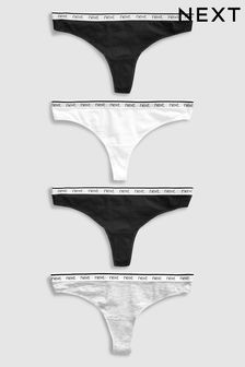 Monochrome Thong Cotton Rich Logo Knickers 4 Pack (712967) | £16