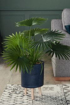 Green Artificial Palm Plant In Grey Pot Stand