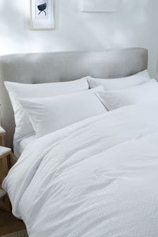 White Textured Spot Dobby Duvet Cover And Pillowcase Set