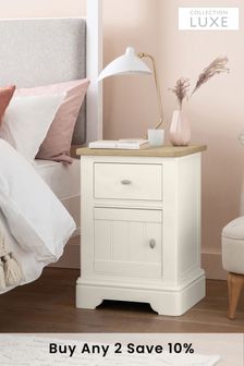Chalk White Hampton Country Collection Luxe Painted Oak 1 Drawer Bedside Table (720384) | £299