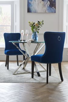 Set of 2 Opulent Velvet Navy Blue Blair Black Leg Dining Chairs