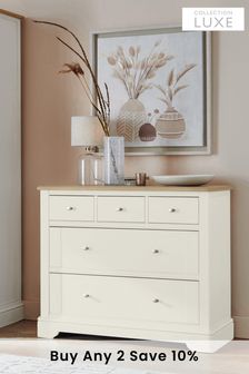 Chalk White Hampton Painted Oak Collection Luxe Wide Chest of Drawers (725124) | £850