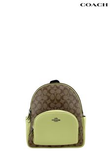 COACH Blue Court Backpack with Signature Coated Canvas and Pebble Leather Trim