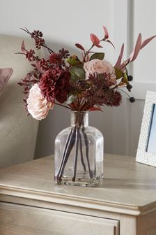 Burgundy Red Artificial Burgundy Flowers In Glass Bottle (733342) | £26