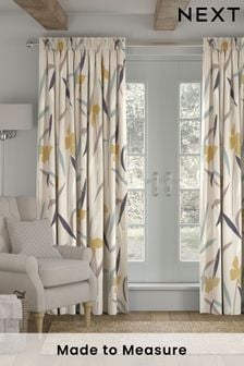 Ochre Yellow Modern Floral Made To Measure Curtains