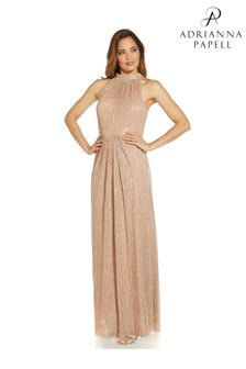 Adrianna Papell Gold Metallic Mesh Gown