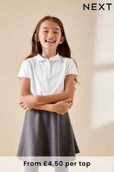 White 2 Pack Cotton Stretch Pretty Collar Jersey Tops (3-16yrs) (739327) | £9 - £18