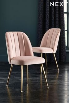 Set of 2 Opulent Velvet Blush Pink Stella Gold Finish Leg Dining Chairs (742317) | £240