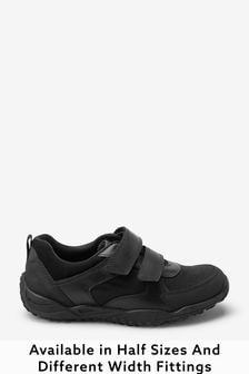Black Narrow Fit (E) School Leather Double Strap Shoes (742810) | £30 - £37