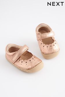 Rose Gold Pink Leather Standard Fit (F) Crawler Mary Jane Shoes (745141) | £24