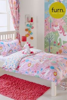 little furn. Pink Unicorn Printed Polycotton Kids Duvet Cover and Pillowcase Set