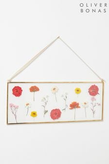 Oliver Bonas Pink Gold and Glass Oblong Dried Flower Wall Hanging (749164) | £33