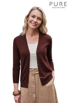 Pure Collection Brown Cashmere V-Neck Cardigan