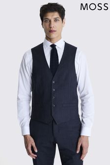Moss Tailored Fit Navy Milled Check Waistcoat