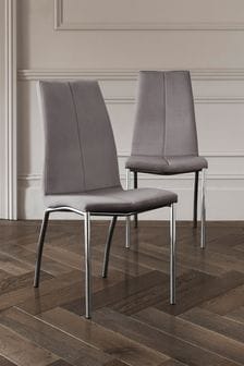 Set of 2 Opulent Velvet Steel Grey Opus Chrome Leg Dining Chairs