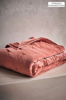 French Connection Peach Washed Velvet Quilted Bedspread