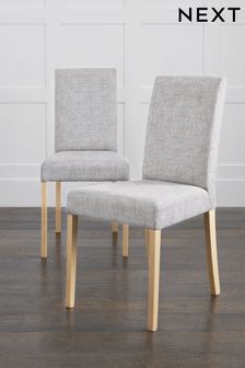 Set of 2 Bouclé Weave Light Dove Grey Alby Natural Leg Dining Chairs