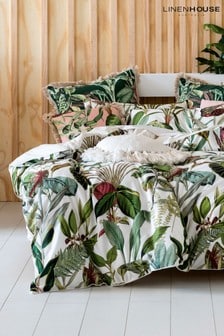 Linen House Livia Botanical Print 100% Cotton Housewife Pillow Case Green Pair 