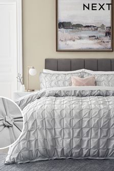Grey All Over Pleated Duvet Cover And Pillowcase Set