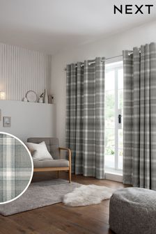 Grey Cosy Check Eyelet Lined Curtains