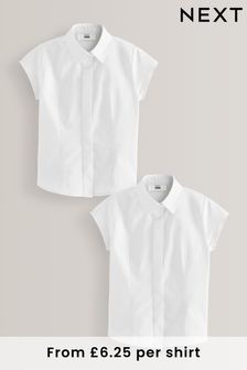 2 Pack Short Sleeve Cotton Rich Stretch Premium School Shirts (3-17yrs)