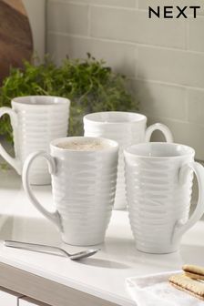 White Set of 4 Latte Malvern Embossed Mugs (781757) | £22