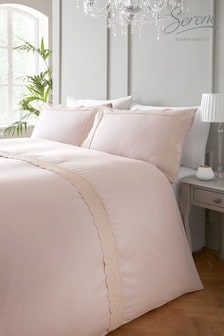 Serene Blush Pink Renaissance Embroidered Edge Duvet Cover and Pillowcase Set