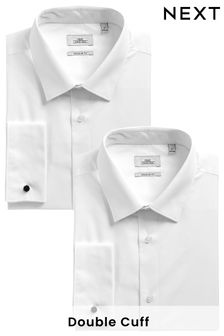 White Regular Fit Double Cuff Shirts 2 Pack (785805) | £36