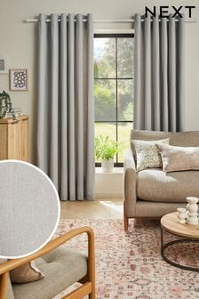 Silver Grey Cotton Eyelet Lined Curtains