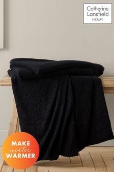 Catherine Lansfield Black Cosy Textured Soft and Warm Throw