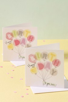 6 Pack Multi Pastel Balloon Birthday Cards