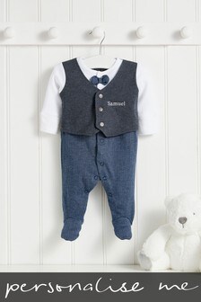 Personalised Baby Navy Blue Suit And Tie Sleepsuit (793577) | £14 - £17