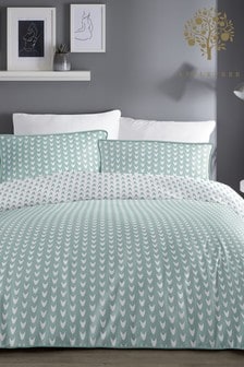 Appletree 100% Cotton Geometric Leaf Pattern Duvet Cover & Pillowcase Bed Set