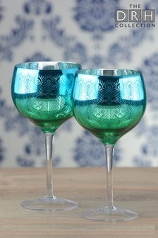 Peacock Set of 2 Green Gin Glasses By The DRH Collection