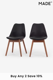MADE.COM Set of 2 Dark Stained Oak and Black Thelma Dining Chairs