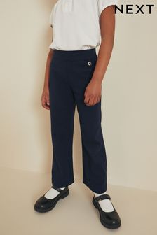 Navy Blue Cotton Rich Jersey Stretch Pull-On Boot Cut Trousers (3-16yrs) (803861) | £10 - £15