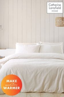 Catherine Lansfield Natural Brushed Cotton Stripe Duvet Cover Set