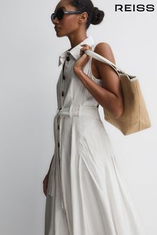 Reiss Ivory Milena Petite Button Front Midi Dress (807204) | £188